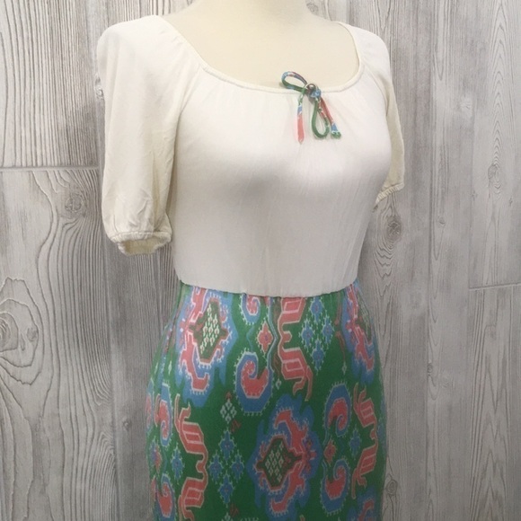 𝅺Vintage Long Dress Maxi Green Pink Hippie Summer Spring - Picture 4 of 14